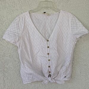 Roxy White Textured embroidered Button-Down Shirt size S